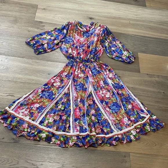 Diane Freis Vintage Floral Printed Midi Dress Size Medium